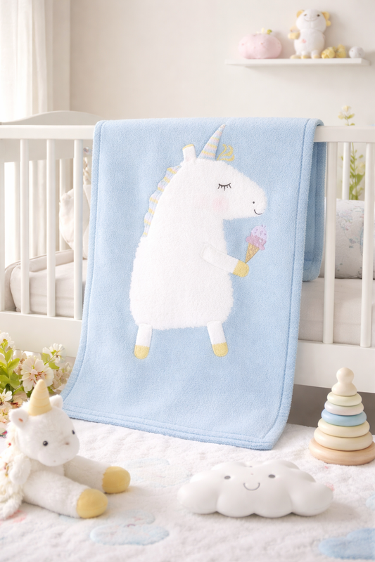 Blue Unicorn Crib Nursery Blanket