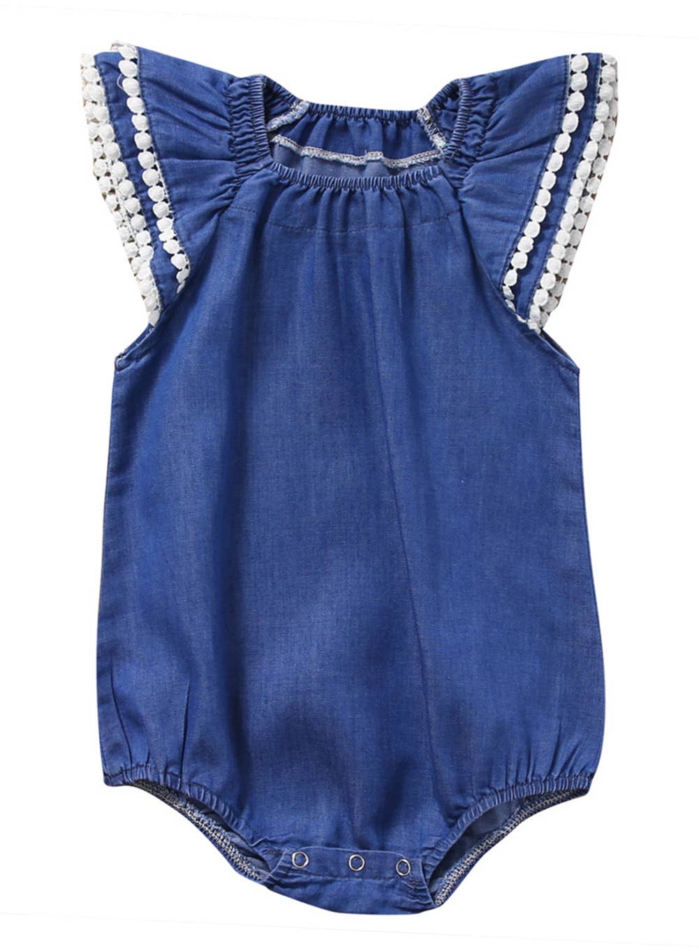 Blue Ruffle Pom Pom Cap Baby Romper