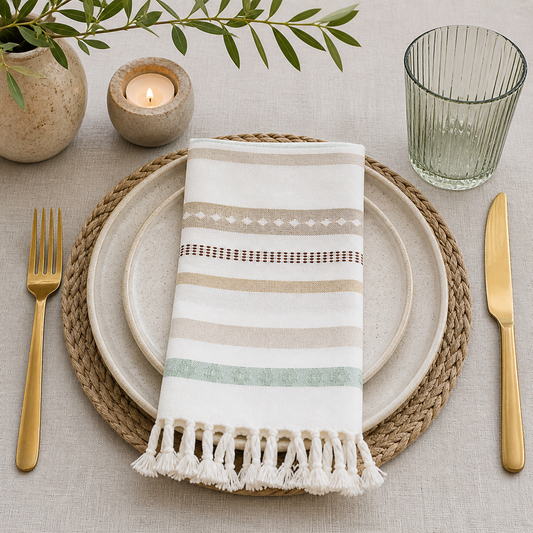 Sage & Natural Stripe 20" Cotton Napkin