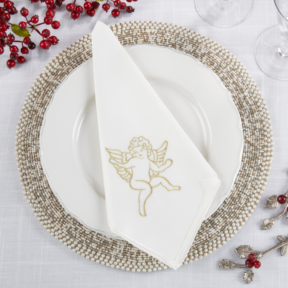 412 - Ivory Embroidered Cupid 20" Dinner Napkin