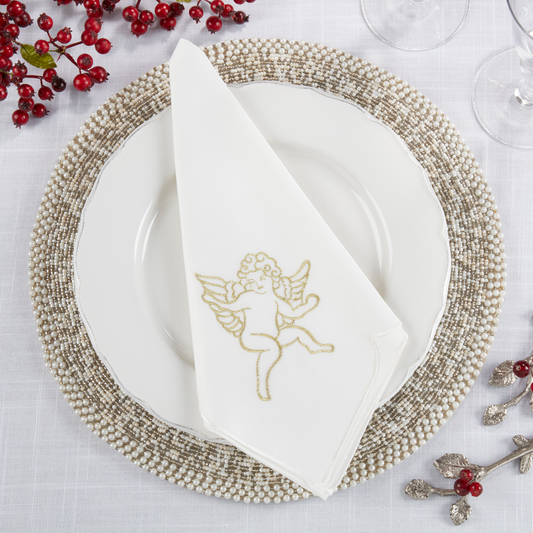 412 - Ivory Embroidered Cupid 20" Dinner Napkin