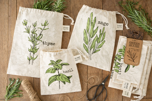 Botanical Greenhouse Reusable Cotton Produce  Bags– Set of 3