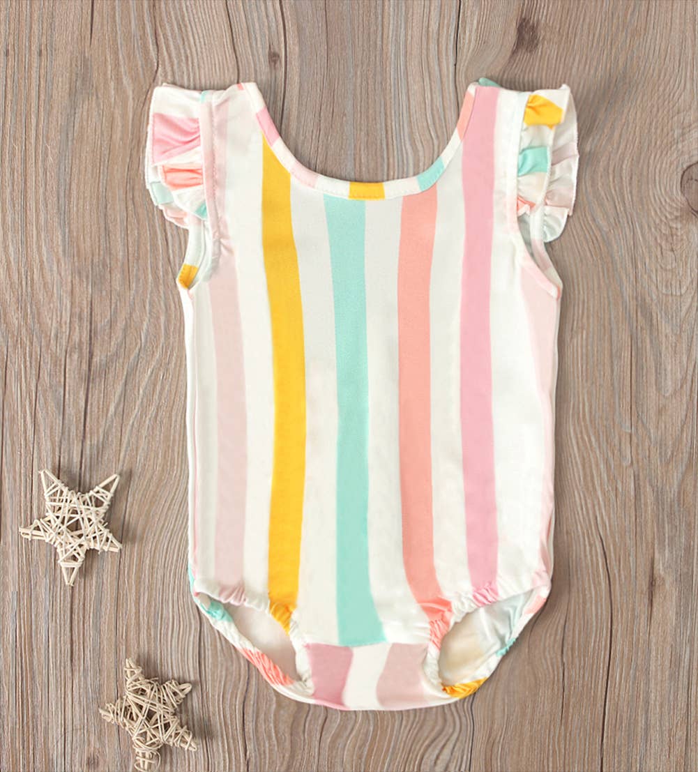 Colorful Striped 1pcs Girl Swimwear