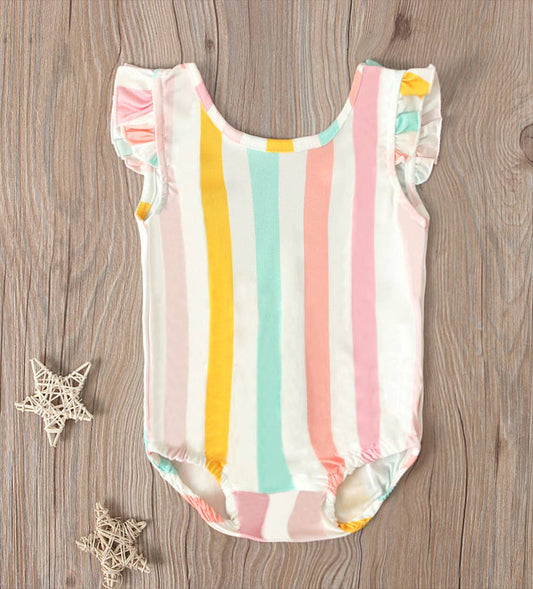 Colorful Striped 1pcs Girl Swimwear