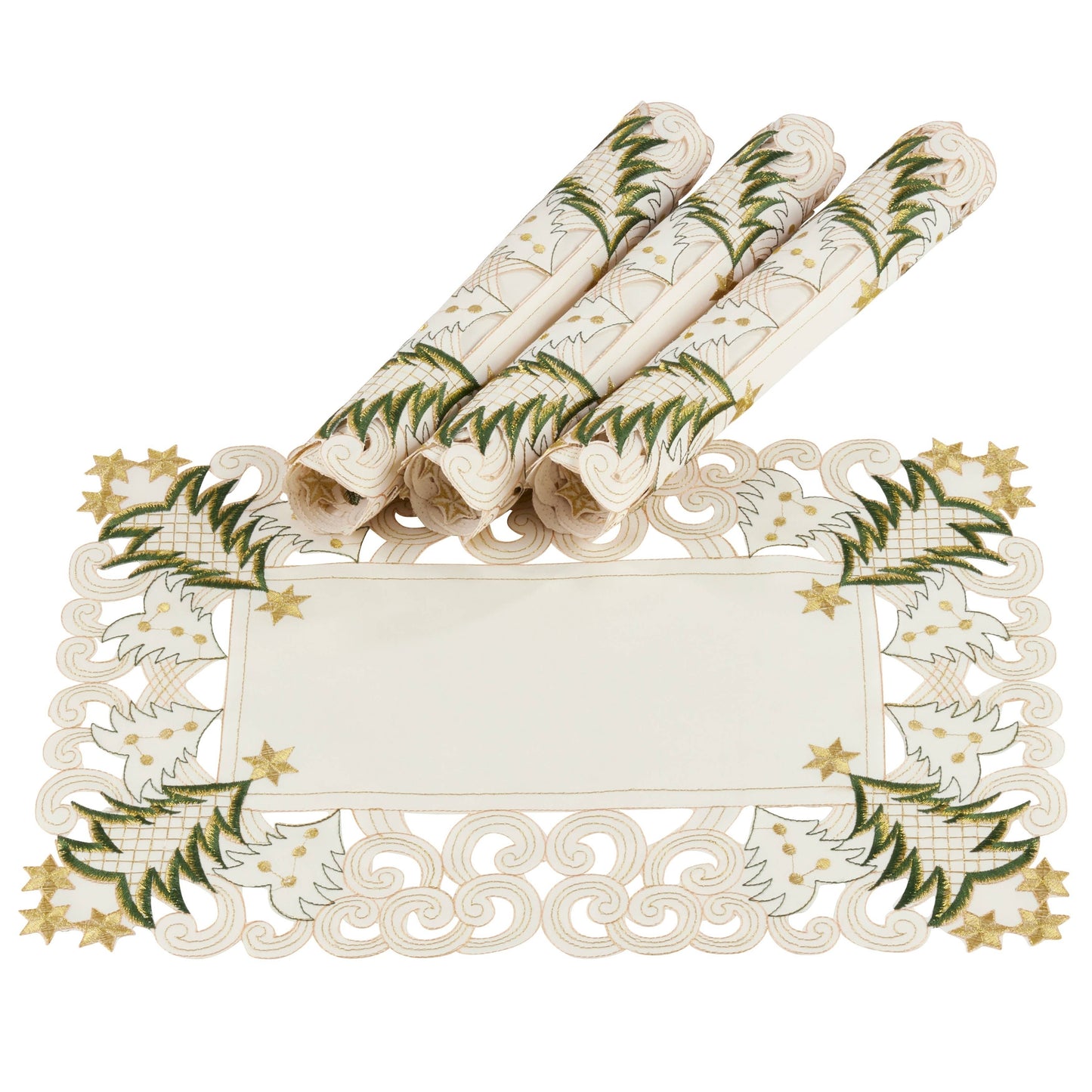 QX227 - Ivory Embroidered Christmas Tree 14x20 Placemat