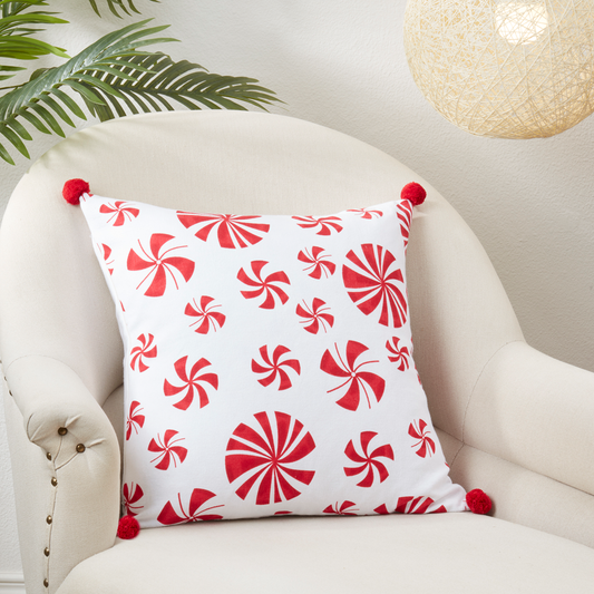6153 - White Red Peppermints Candy 20" Throw Pillow