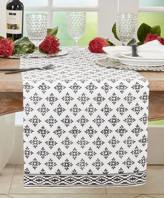 1505 - Geometric Cross Block Print Table Runner