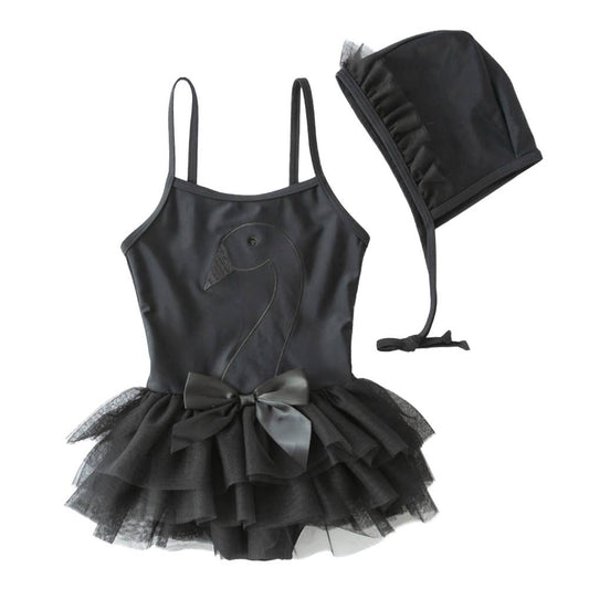 Black Swan Sequin Girl Tulle Swimsuit & Hat