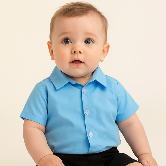 Blue Boy Cotton Button-Down Short-Sleeve Dress Shirt