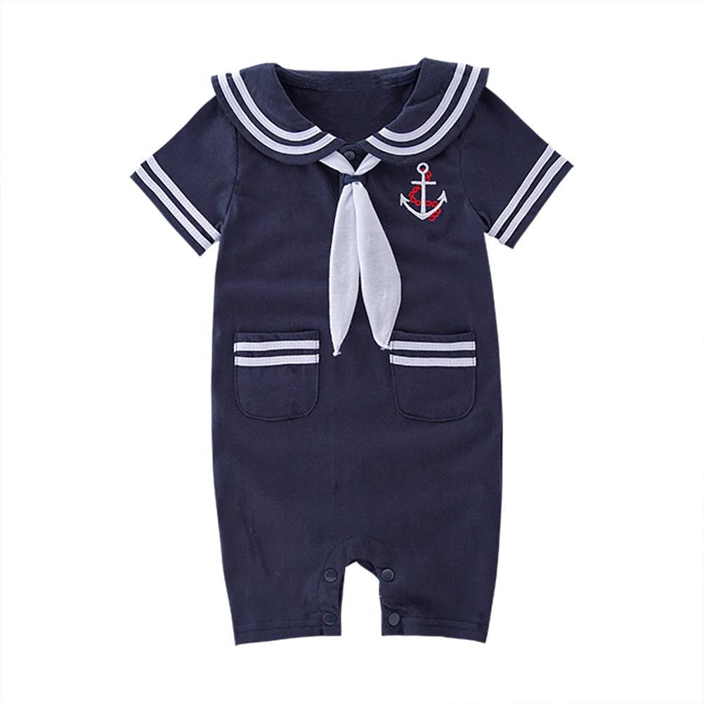 Navy Blue Sailor Cotton Baby Romper