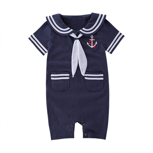 Navy Blue Sailor Cotton Baby Romper