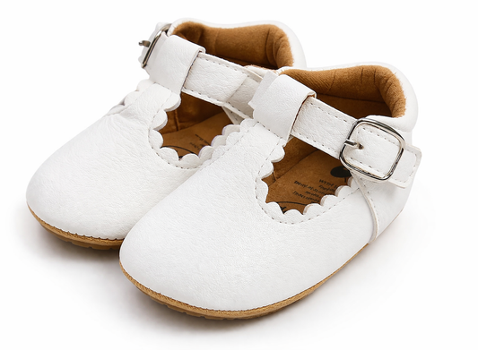 White Soft Leather T-Strap Anti-Slip Baby Crib Shoes