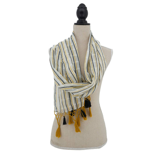 Striped Tassel Cotton Wrap Scarf