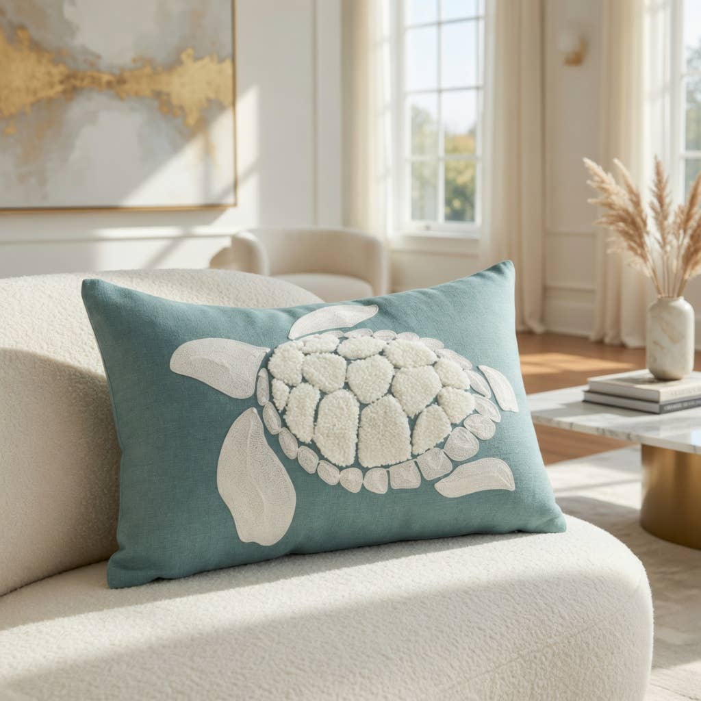 Green Coastal Tufted Sea Turtle Throw Pillow - 12"x20"