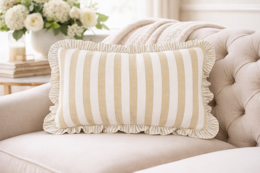 4423 - Natural Double-Sided Striped Ruffle 12"X20" Throw Pillow
