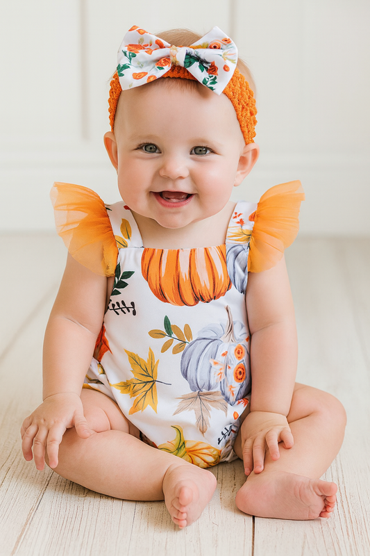 Harvest Pumpkin Baby Romper & Headband