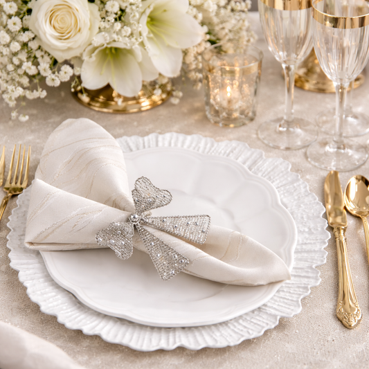 Silver Gold Beaded Bow Napkin Ring