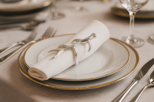 NR0176 - Silver Rustic Antler Design Metal Napkin Ring