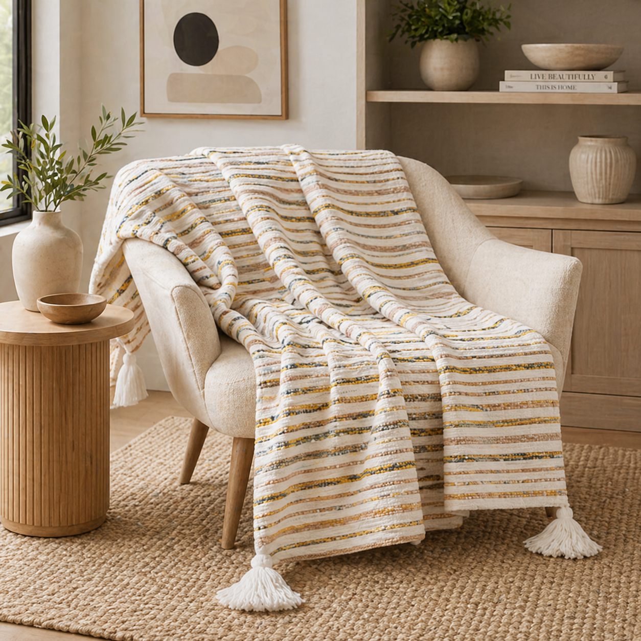 Striped Cotton Blend 50"x60" Throw Blanket