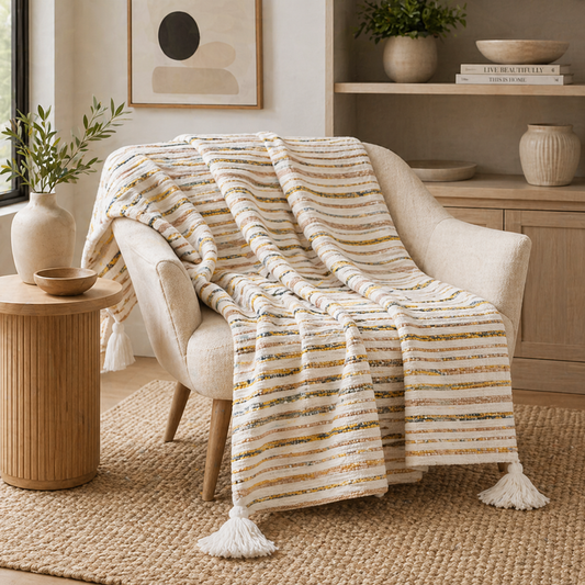 Striped Cotton Blend 50"x60" Throw Blanket