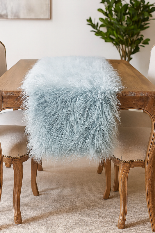 706 - Faux Mongolian Fur Ice Blue 16"x72" Table Runner