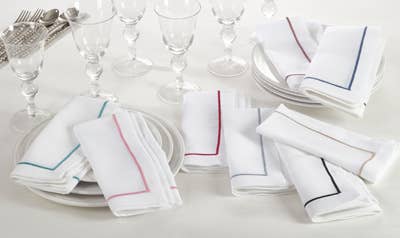 810 - Embroidered Line Design White 20" Dinner Napkin