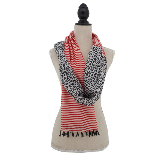 Striped Leopard Block Cotton Wrap Scarf