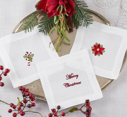 YP132 - Holiday Embroidery Design White 6" Coaster Napkin