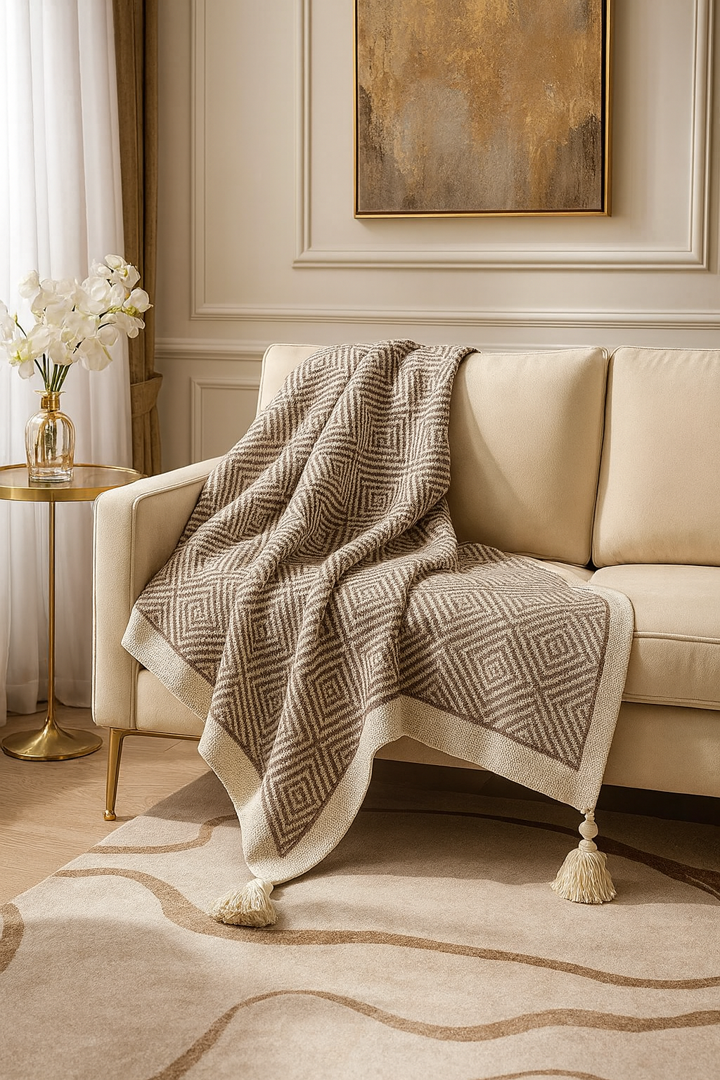 TH0035 - Taupe Geometric Diamond 50"x60" Throw Blanket