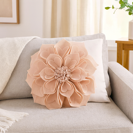 PLW0122 - Rose Pink 3D Heart-Shaped Petal Flower Throw Pillow
