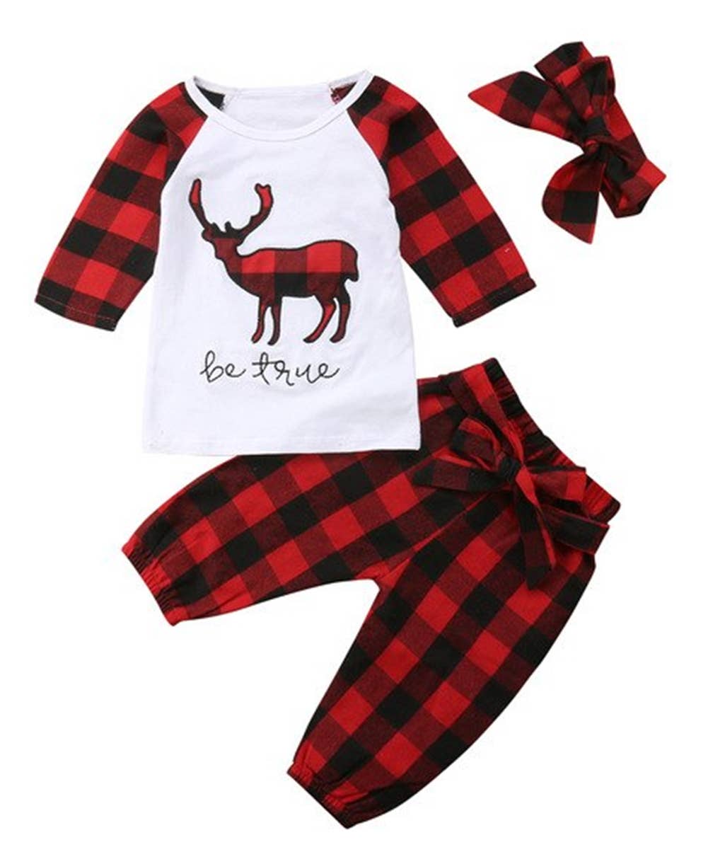 Buffalo Check Reindeer Baby Holiday Outfit