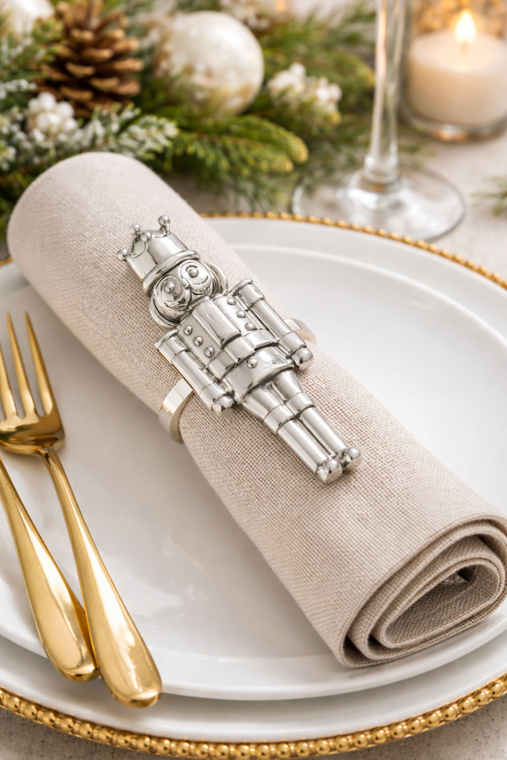 White Silver Nutcracker Napkin Rin