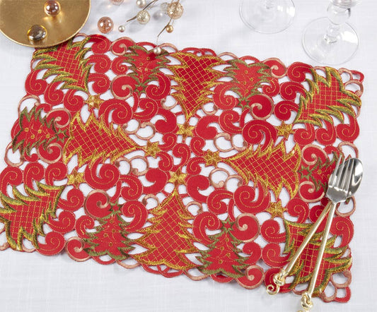Red Christmas Tree Cutwork 14"x20" Placemat