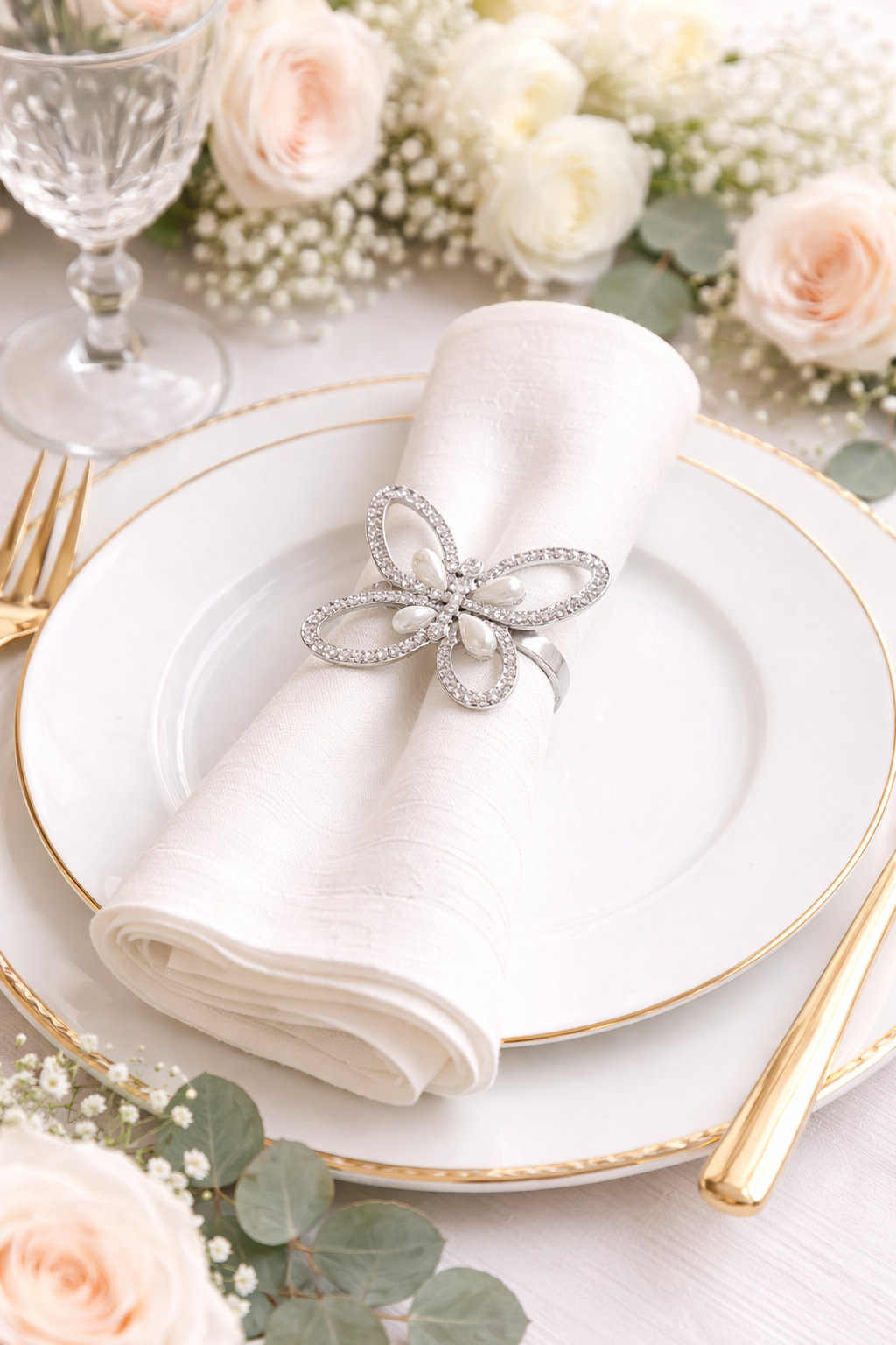 Bejeweled Butterfly Silver Metal Napkin Ring