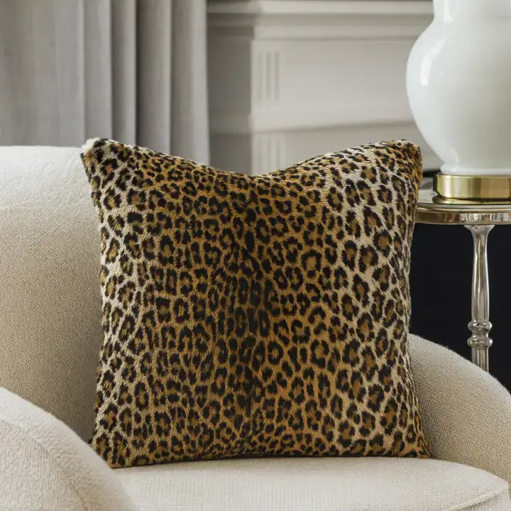 7406 - Brown Cheetah Print Faux Fur 22" Throw Pillow