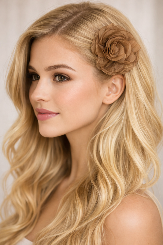 Cappuccino 3.5" Tulle Flower Hair Clip
