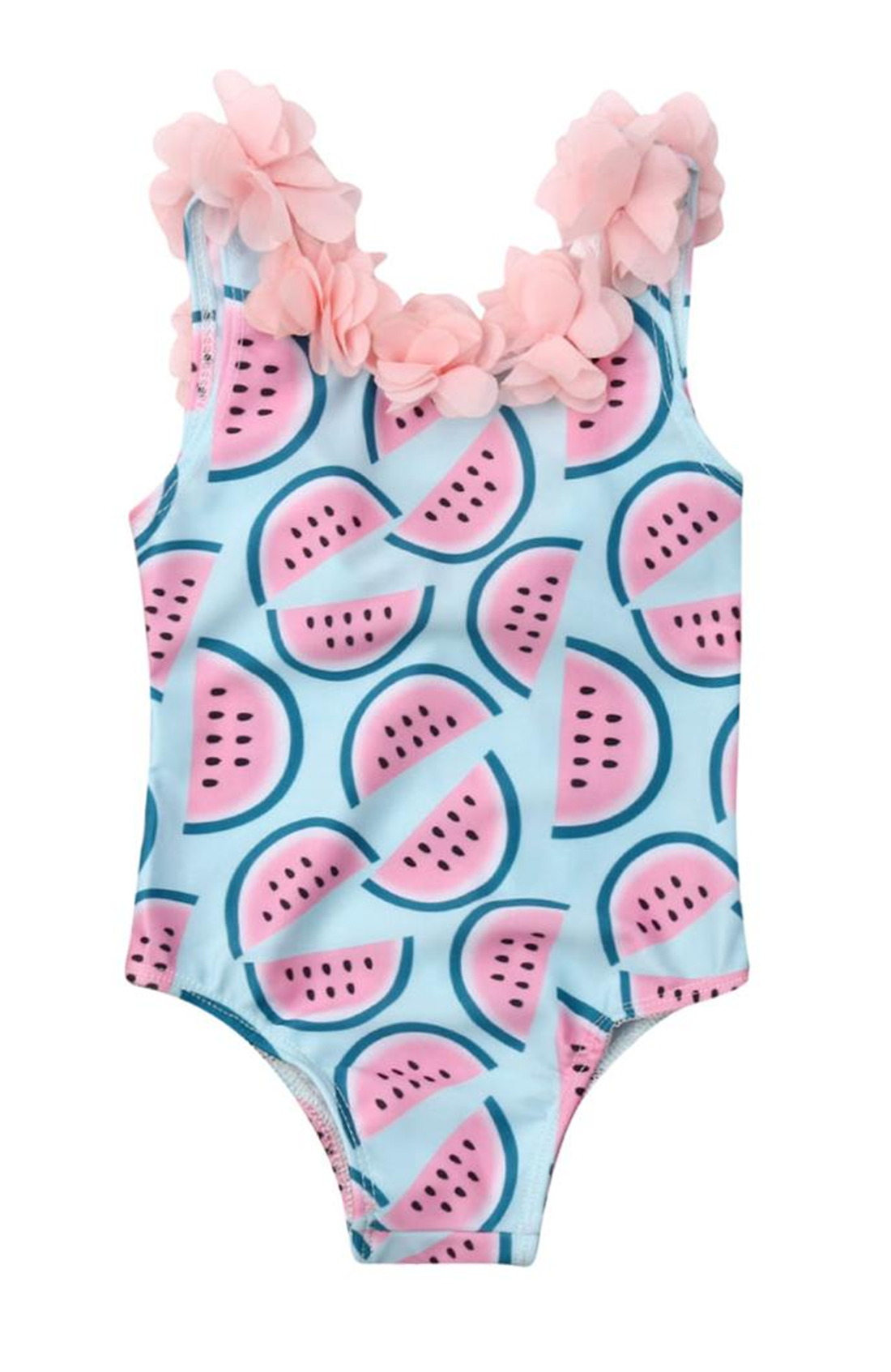 Pink-Blue Watermelon Backless One-Piece Little Girl Swimsuit