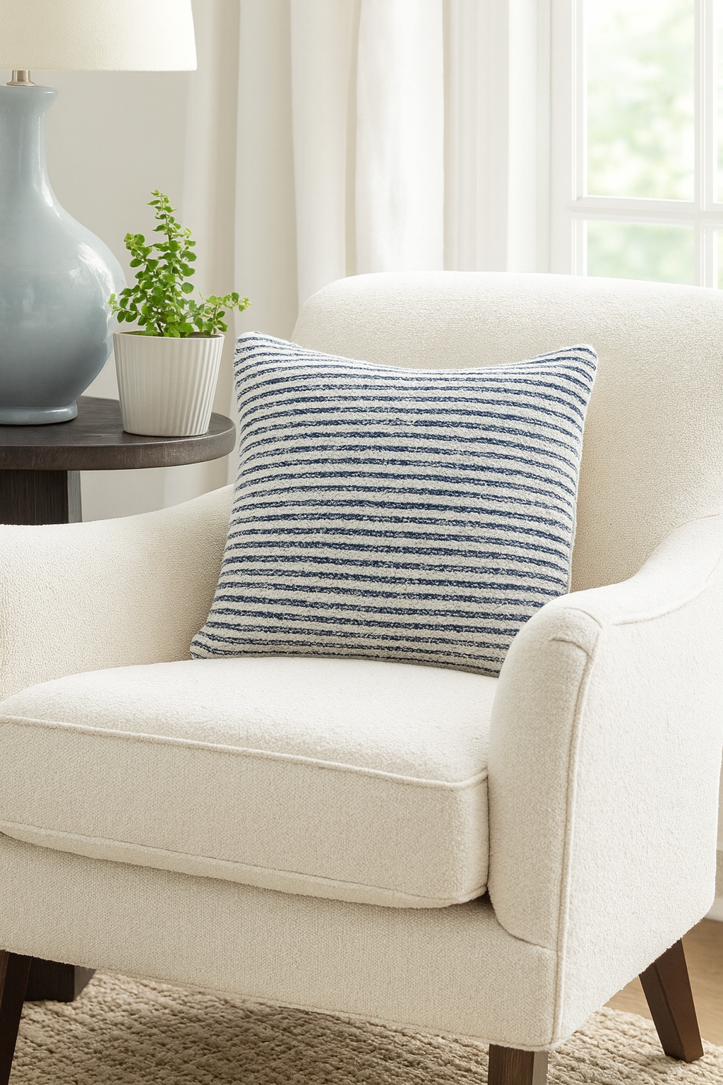5082 - Blue Woven Striped Cotton 18" Throw Pillow