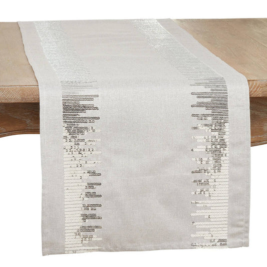 1102 - Silver Sequin Border 16"x72" Table Runner