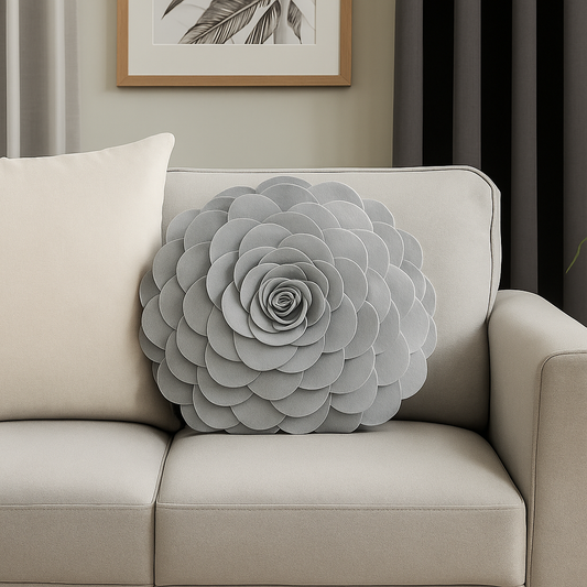 FT095 - Gray 3D Rose Flower Petal Decorative Throw Pillow