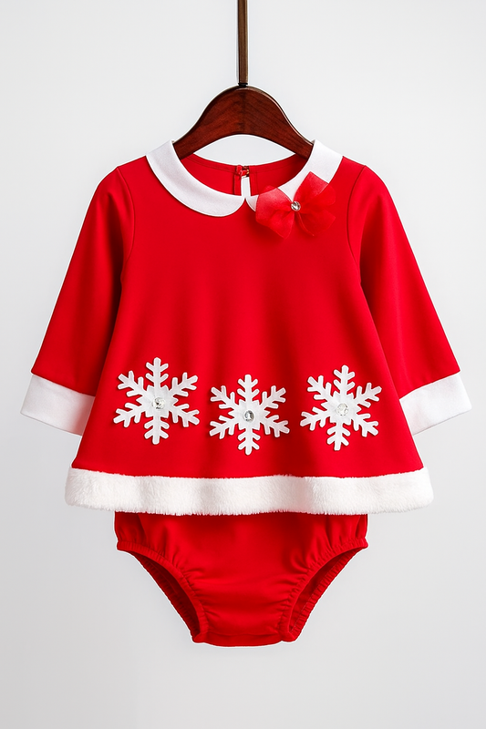 Red White Snowflake  2-Piece Baby Girl Holiday Costume