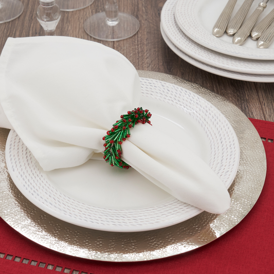 NR827 - Green and Red Beaded Wreath Napkin Ring