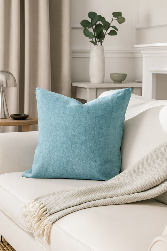263 - Cozy Light Blue Cotton Blend 17" Throw Pillow