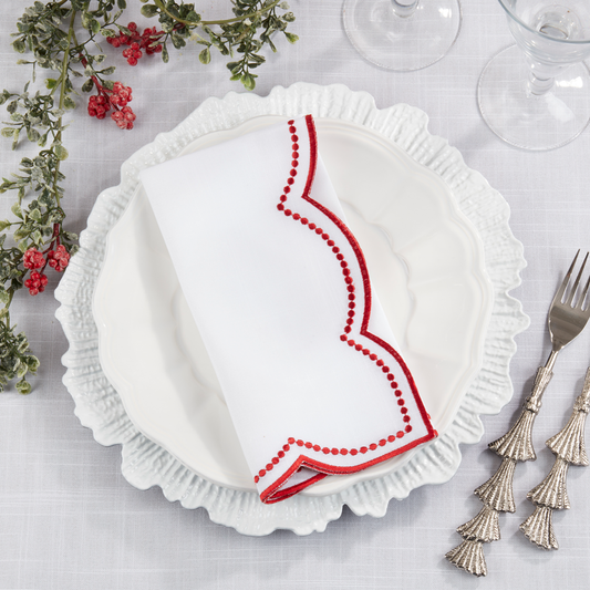 2857 - Red Embroidered Polka Dot 20" Dinner Napkin