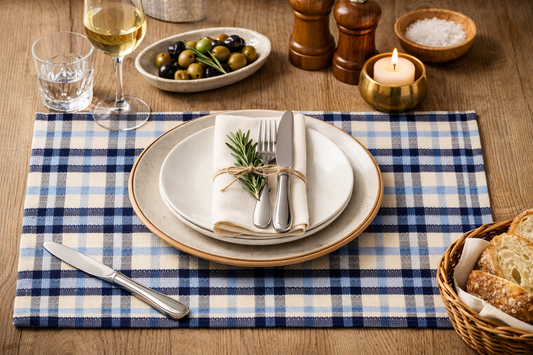 Blue-White Plaid Cotton Blend 13"X20" Placemat