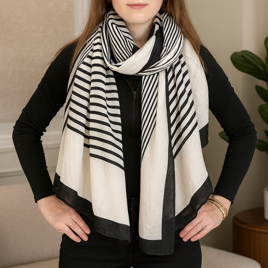 Beige Elegant Stripe Design Soft Wrap Scarf
