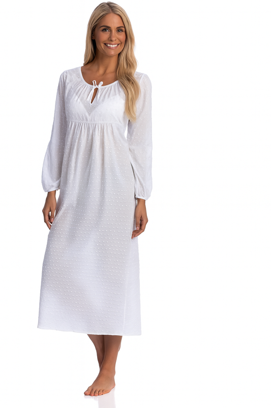 Vintage-Style White Embroidered Cotton Women’s Nightgown