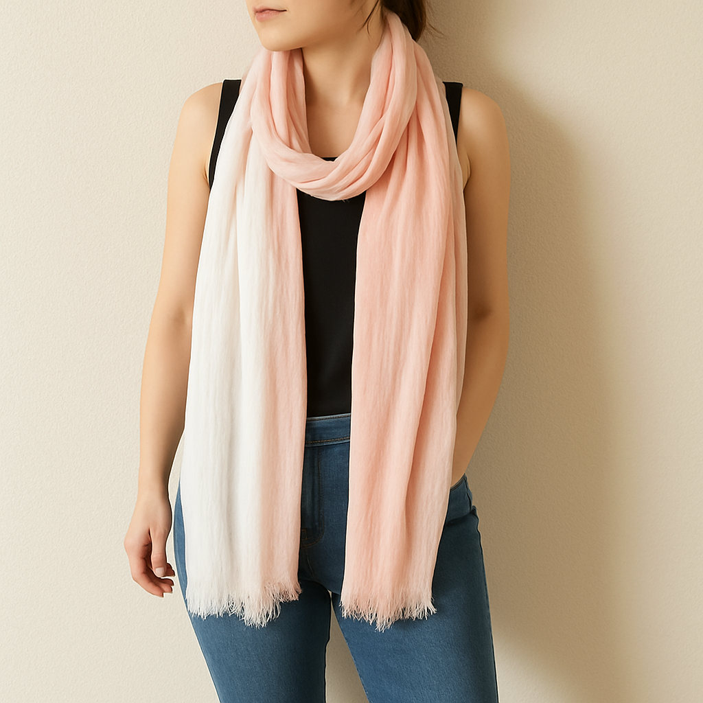 Coral and White Crinkled Ombre Stripe Wrap Scarf