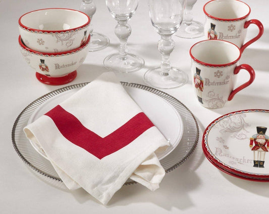 6028 - Red Banded White Cotton 20" Dinner Napkin