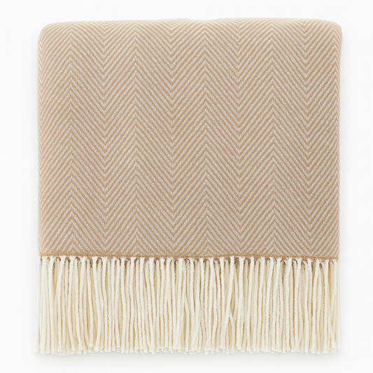 CTH415 - Camel Herringbone Fringed 50x60 Inch Throw Blanket